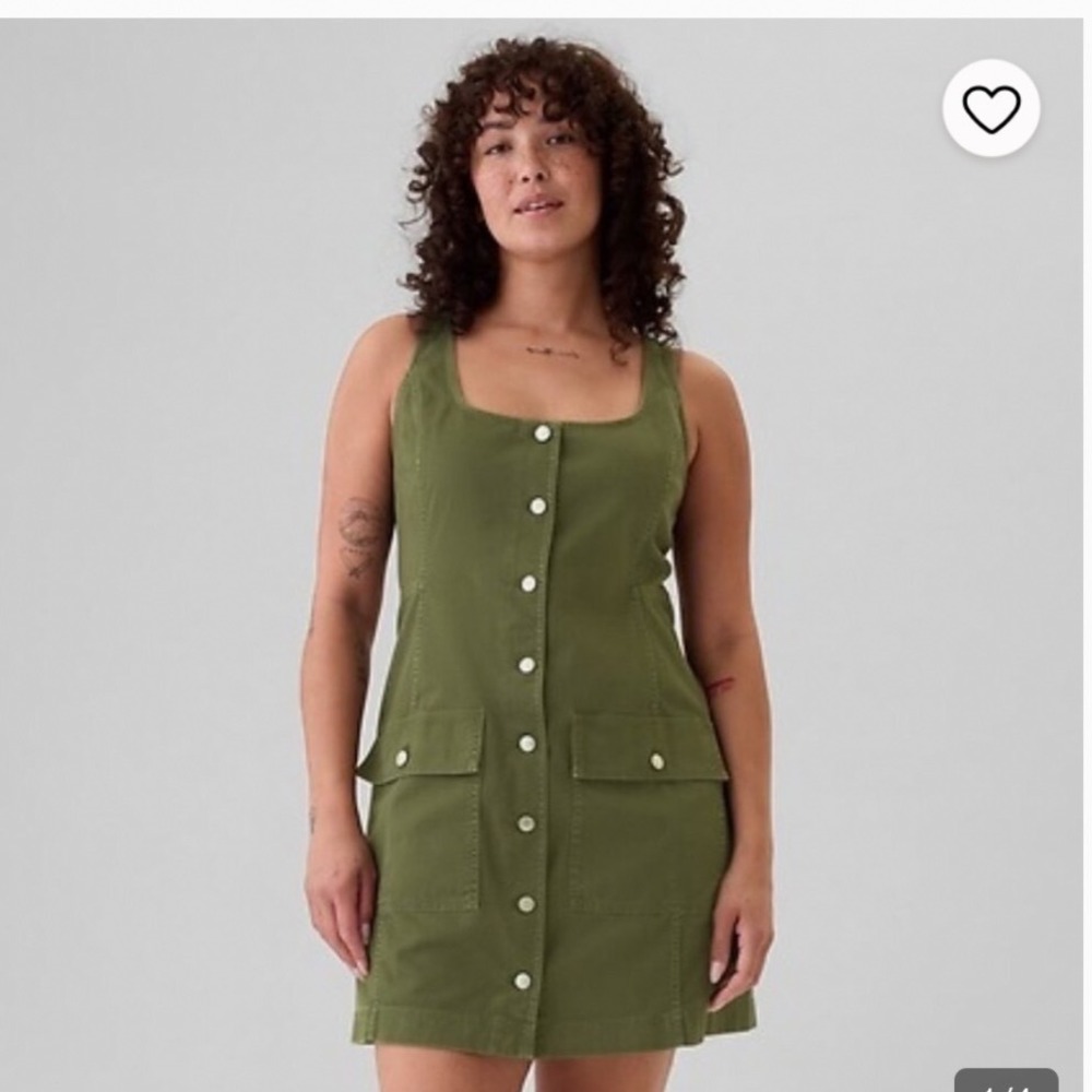 Gap Utility Button Olive Green Mini Dress Size Small minimalist causal classic